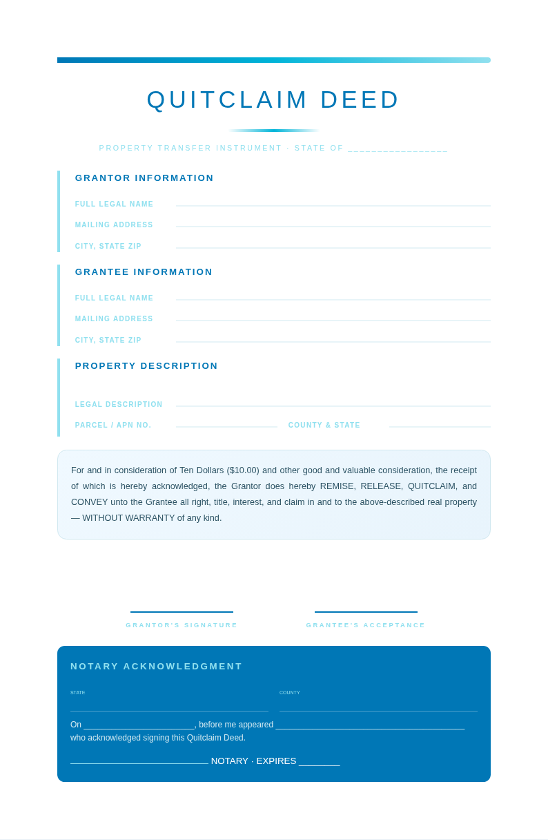 Ocean blue quitclaim deed